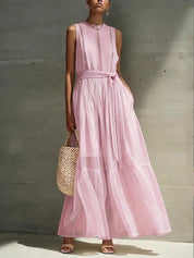 Isabel | Vestido Maxi sin Mangas en Capas con Cintura Marcada