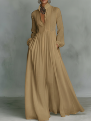 Lucía | Vestido Maxi Camisero de Manga Larga con Falda Amplia y Bolsillos
