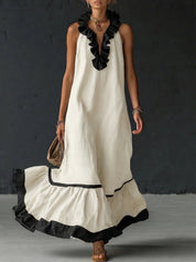 Nerea | Vestido Maxi Slip Dress con Tirantes Finos y Volante de Encaje en el Bajo