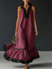 Nerea | Vestido Maxi Slip Dress con Tirantes Finos y Volante de Encaje en el Bajo