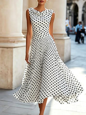 Sofía | Vestido Midi Rodado con Estampado de Lunares y Falda Amplia