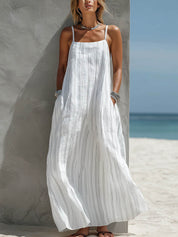 Sofía | Vestido Maxi Peto de Lino con Tirantes Anchos y Falda Amplia