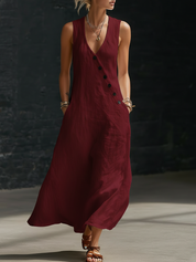 Carmen | Vestido Maxi de Lino Sin Mangas con Escote en V y Botones