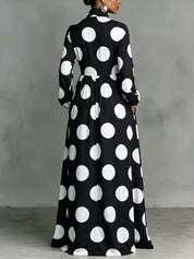 Nerea | Vestido Maxi de Manga Larga con Estampado de Lunares y Cuello Alto