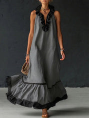 Nerea | Vestido Maxi Slip Dress con Tirantes Finos y Volante de Encaje en el Bajo