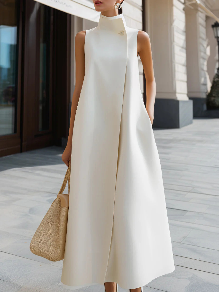 Nerea | Vestido Maxi Sin Mangas de Corte Trapecio con Cuello Redondo