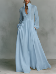 Lucía | Vestido Maxi Camisero de Manga Larga con Falda Amplia y Bolsillos