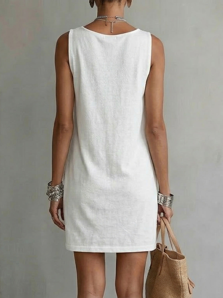 Sofía | Vestido Mini sin Mangas con Escote Drapeado y Bolsillos Laterales