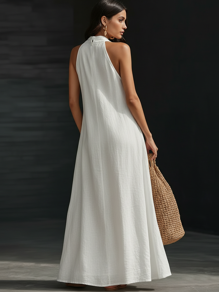 Lucía | Vestido Maxi Halter con Escote en V Profundo y Volumen Amplio