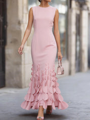 Lucía | Vestido Maxi Sirena Sin Mangas con Volantes en Capas y Escote Redondo