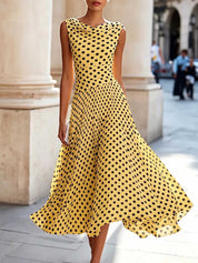 Sofía | Vestido Midi Rodado con Estampado de Lunares y Falda Amplia