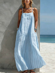 Sofía | Vestido Maxi Peto de Lino con Tirantes Anchos y Falda Amplia