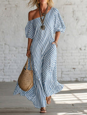 Sofía | Vestido Maxi Off-Shoulder con Estampado de Lunares y Manga Amplia