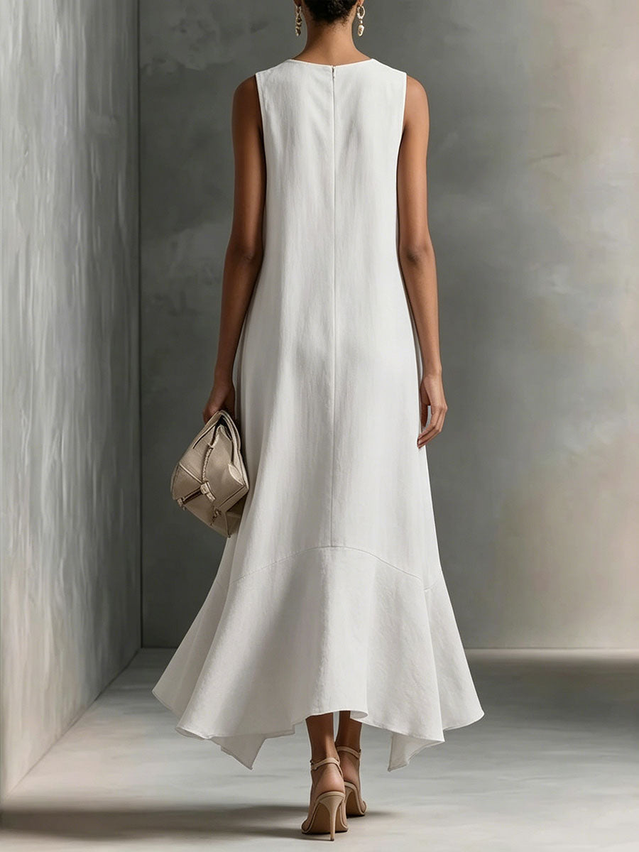 Adriana | Vestido Maxi de Tejido Satinado con Escote en V y Bajo Irregular