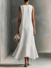 Adriana | Vestido Maxi de Tejido Satinado con Escote en V y Bajo Irregular