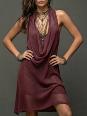 Adriana | Vestido Midi Halter con Cordones en el Escote y Tejido Fluido