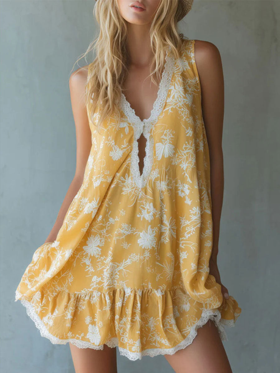 Valeria | Vestido Mini de Tirantes con Escote en V y Volante en el Bajo