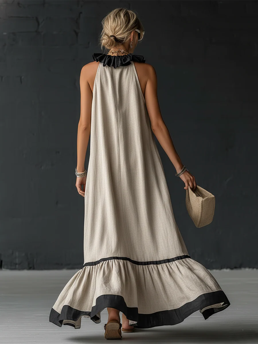 Nerea | Vestido Maxi Slip Dress con Tirantes Finos y Volante de Encaje en el Bajo
