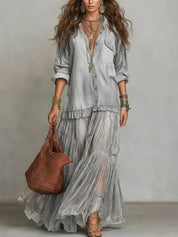 Sofía | Vestido Maxi Boho con Falda por Capas y Escote V con Botones