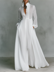 Lucía | Vestido Maxi Camisero de Manga Larga con Falda Amplia y Bolsillos