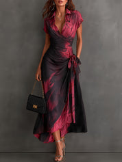 Maude | Vestido Midi Envolvente con Estampado Abstracto y Volantes